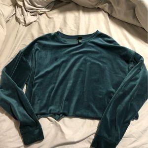 Teal cropped velvet sweater